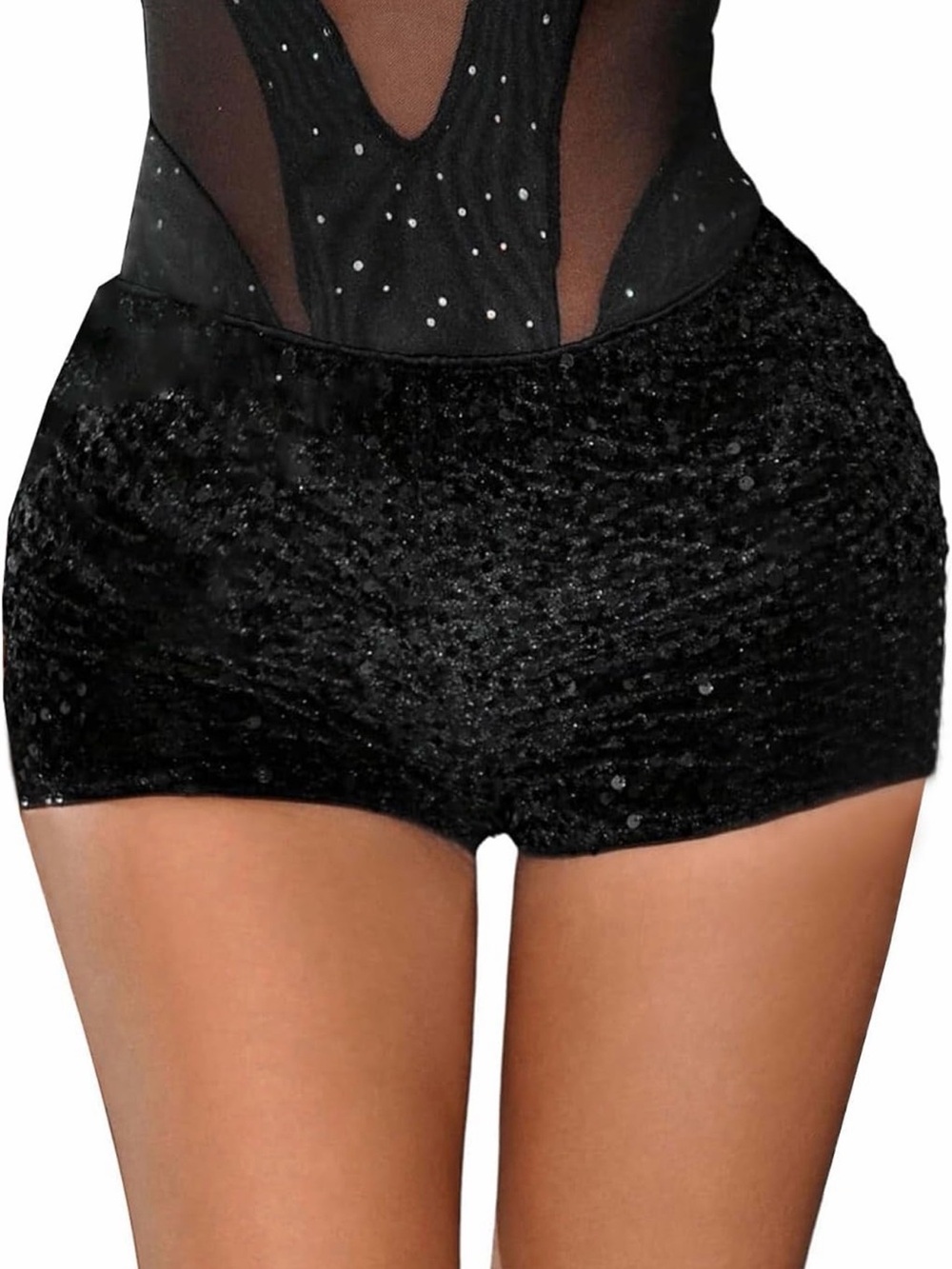 Black Sequin High-Waist Women’s Bike Shorts